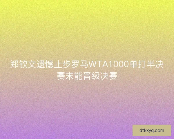 郑钦文遗憾止步罗马WTA1000单打半决赛未能晋级决赛